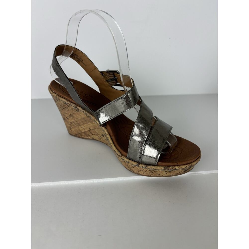 BOC Metallic Silver Cork Wedge Slingback Sandals Sz 9 Faux Leather Boho Comfort‎ - Picture 8 of 14